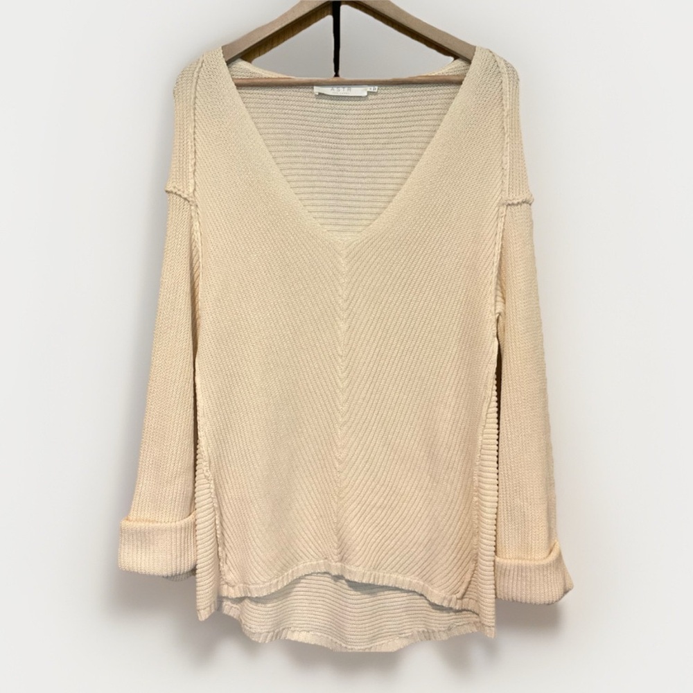 Astr Cream V-Neck Knit Sweater